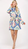 Leslie Blue Scarf Print Tie FATE Dress