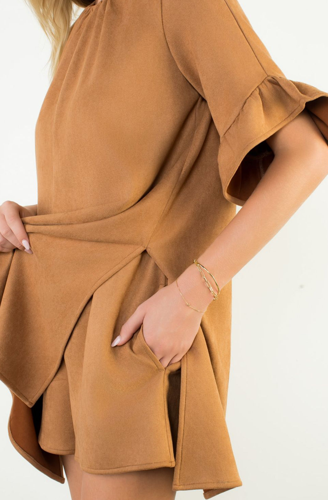 short sleeve romper dress The Beverly Satin Short Sleeve Romper Dress Mocha / M