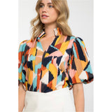 Lila Abstract Print Puff Sleeve THML Blouse