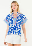 THML Gabrielle Short Sleeves Abstract Pattern Top