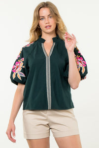 Tessa Embroidered Puff Sleeve THML Top