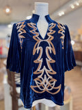 Willow Puff Sleeve Velvet Embroidered THML Top