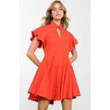 Donna Orange Flutter Sleeve Button Up THML Dress