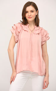 Dina Light Pink Ruffle Sleeve FATE Top