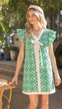 Sonya Green Embroidered Tie VOY Dress