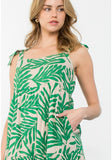 Hilary Green Leaf Print Maxi THML Dress