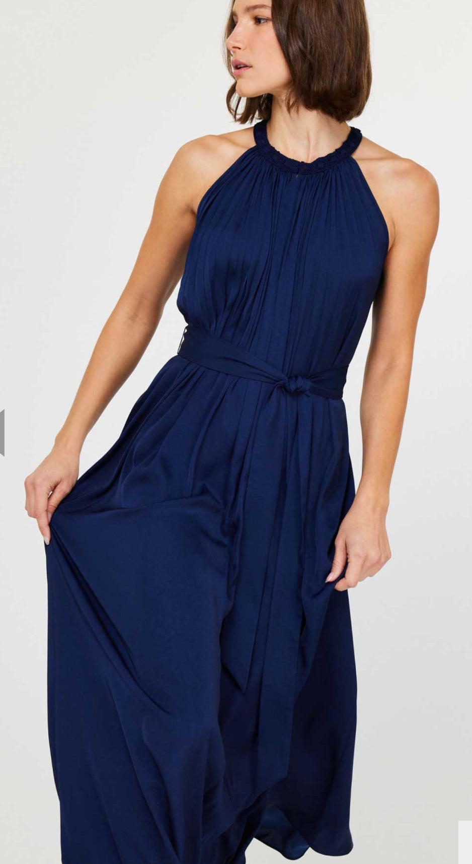 Amy Navy Long Halter Current Air Dress L Amy Navy Long Halter Current Air Dress L