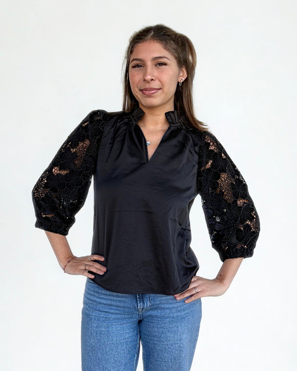 Julieta Long Sleeve V-Neck Satin THML Top