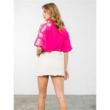 Ellie Pink Embroidered Puff Sleeve THML Top