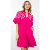 Tracey Pink Puff Sleeve Embroidered THML Dress