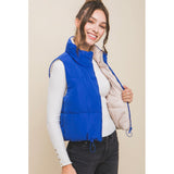 Love Tree Cropped Reversible Puffer Vest Blue and Cream