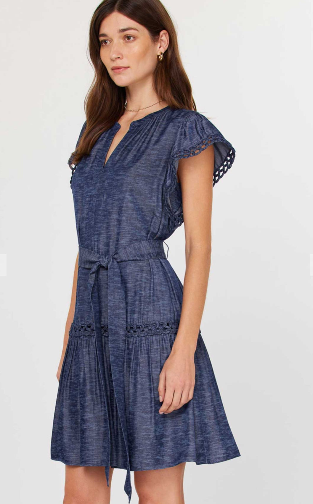 white christmas dresses Mandy Navy Split Neck Short Current Air Dress S
