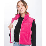 Love Tree Cropped Corduroy Sherpa Pink Puffer Vest