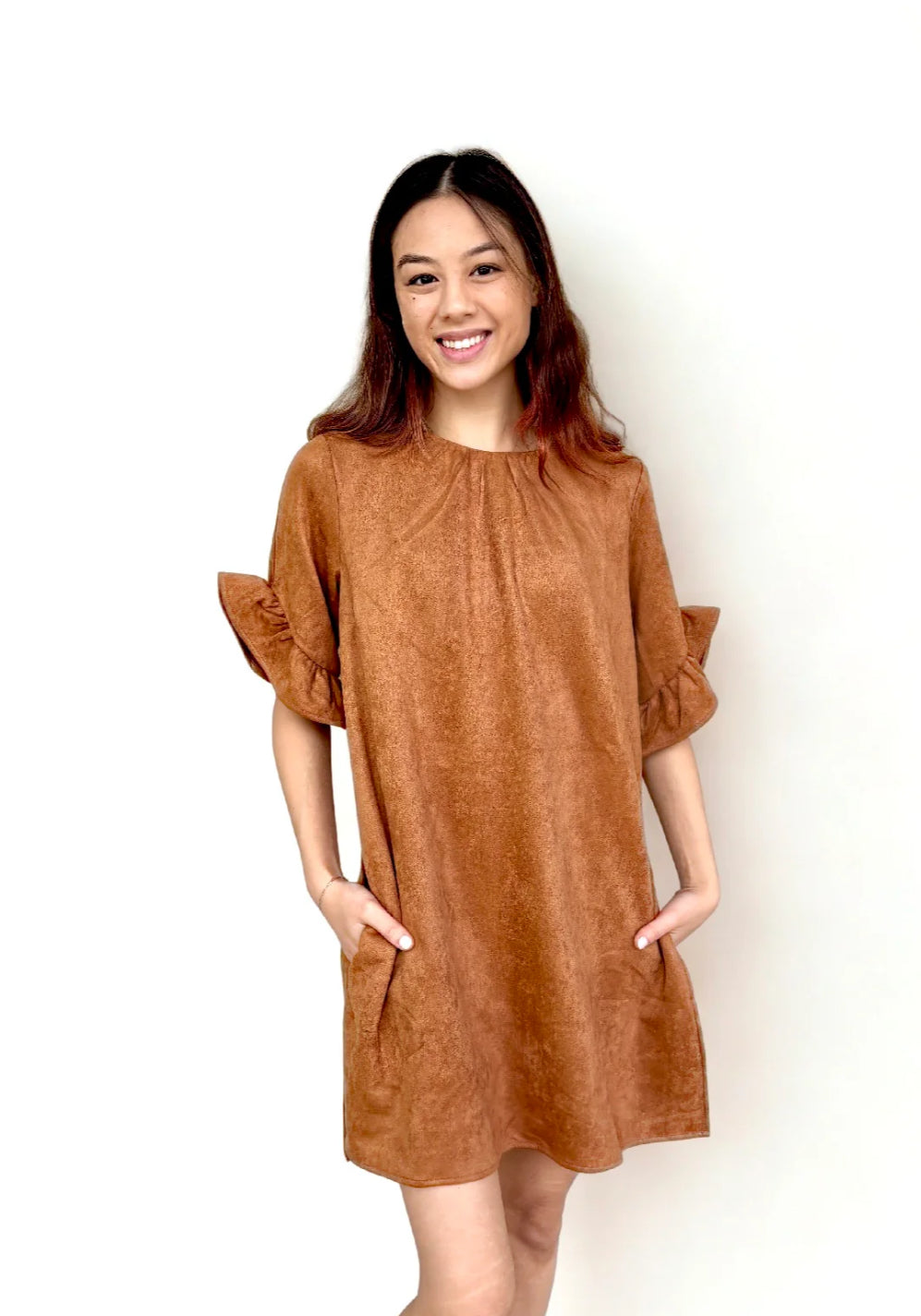 THML Isadora Short Sleeve Suede Romper Dress-SALE M
