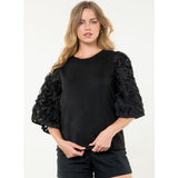 Sasha Black Textured Puff Sleeve THML Top