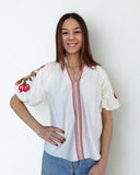 Lucy Embroidered Detail Puff Sleeve Corduroy THML Top