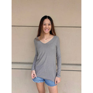 Malibu Light Grey Long Sleeve V Neck T-Shirt