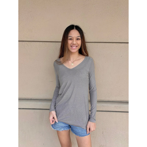 Malibu Light Grey Long Sleeve V Neck T-Shirt