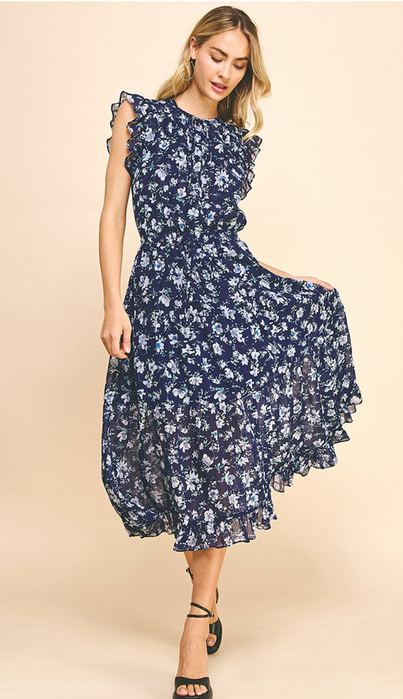 Basha Navy Floral MidiPINCH Dress