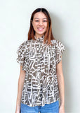 Eliana Flutter Sleeve Print Button Up THML Top