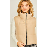 Love Tree Cropped Reversible Puffer Vest Black and Cream