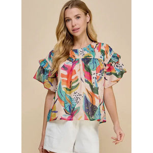 Karson Multicolor Abstract Floral Print TCEC Top