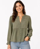 Lovestitch Diana V Neck Embroidered Button Down Top