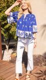 Cate Royal Blue Floral Print Smocked VOY Top