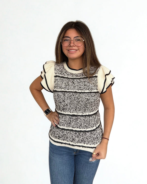 Emilia Ruffle Sleeve Knit Skies are Blue Top