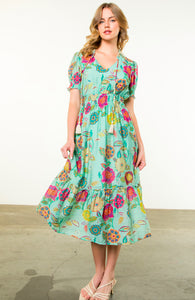 Gia Green Floral Print THML Dress