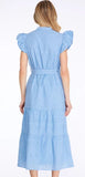 Dora Light Blue Eyelet Lace Waist Tie She + Sky Midi Dress