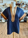 THML Piper Denim Top With Suede Contrast