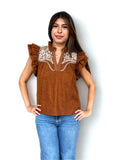 Irene Flutter Sleeve Embroidered THML Top