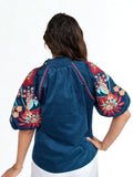 Camila Floral Embroidered Puff Sleeve THML Top