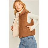 Love Tree Cropped Reversible Puffer Vest Brown and Cream