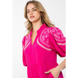 Tracey Pink Puff Sleeve Embroidered THML Dress