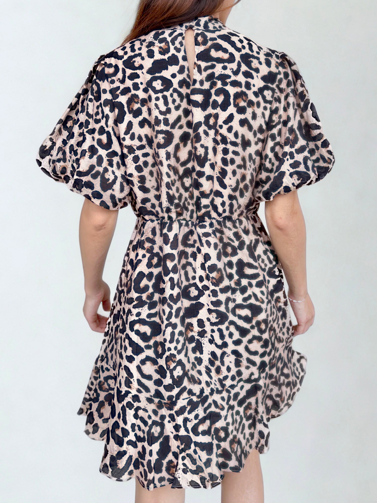 Puff Sleeve Cheetah Print Dress X-Small