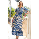 Kathryn Blue White Floral Maxi THML Dress