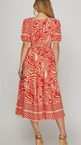 Brianna Red Print Midi She + Sky Dress