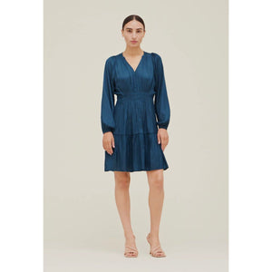 Ivy Blue Jewel Grade and Gather Long Sleeve Satin Mini Dress