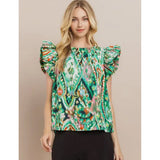 Adele Green Abstract Printed TCEC Top