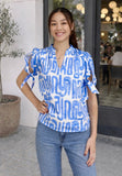 THML Isabel Abstract Pattern Top with Sleeve Tie