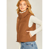 Love Tree Cropped Reversible Puffer Vest Brown and Cream
