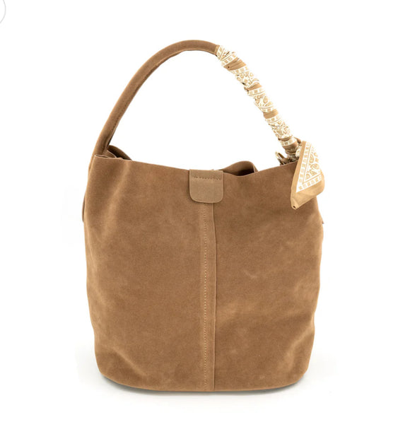 Linda Tan Suede Medium BC Bag with Scarf