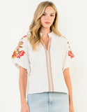 Lucy Embroidered Detail Puff Sleeve Corduroy THML Top
