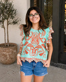 THML Lizeth Flutter Sleeve Embroidery Detail Top