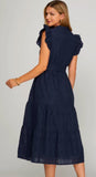 Maddie Navy Eyelet Lace Waist Tie She + Sky MIDI  Dress