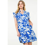 Chelsea Blue White Floral Print THML Dress