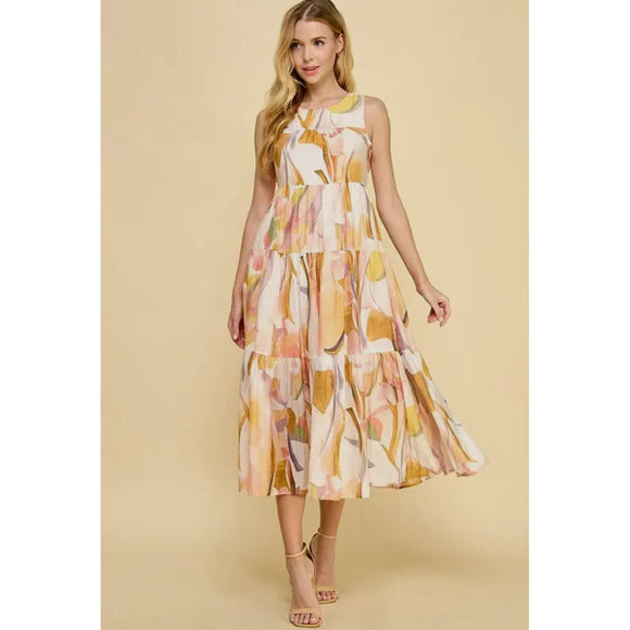 Colleen Floral Open Back Tiered Midi TCEC Dress