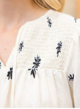 Anna Cream Floral Print Smocked VOY Top